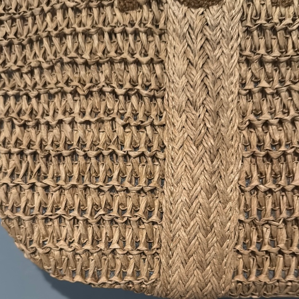 Tan Woven Tote Bag with Basket-Weave Texture - Picture 5 of 7